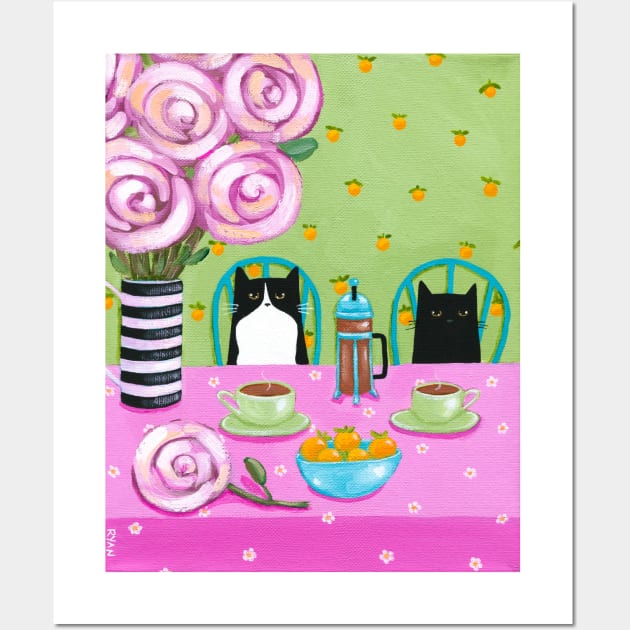 Morning French Press Coffee Cats Wall Art by KilkennyCat Art